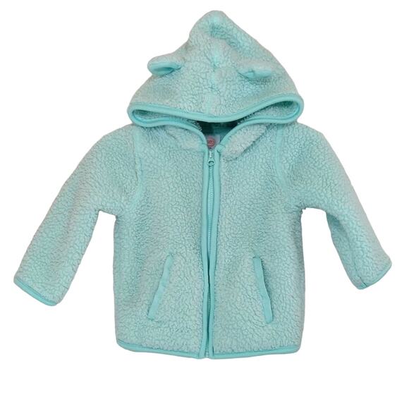 Wonder Nation Unisex Turquoise Teddy Bear Full Zip Sherpa Hoodie Sweater 6-9M - Picture 1 of 6